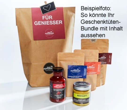 Geschenktüte mit Feinkost und Pfeffer für Geniesser